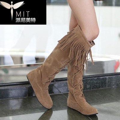 特價(jià)新款韓版過(guò)膝流蘇靴長(zhǎng)靴平跟筒靴子女長(zhǎng)筒靴子做大碼 派尼美特流蘇靴型號(hào)【價(jià)格 圖片 品牌 報(bào)價(jià)】-蘇寧易購(gòu)派尼美特服飾鞋帽專營(yíng)店