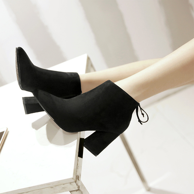 短靴秋秋女2017新款韓版尖頭粗跟馬丁靴季絨面系帶學生靴子 賓如意馬丁靴型號【價格 圖片 品牌 報價】-蘇寧易購樸云服飾鞋帽專營店